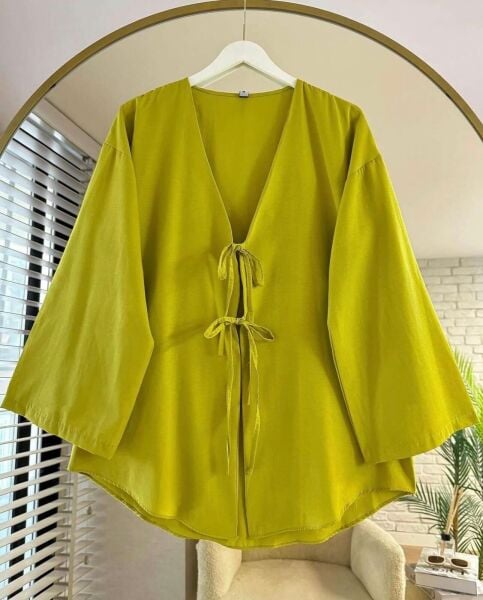 Çift Bağcıklı Pinterest Kimono yağ yeşili - standart