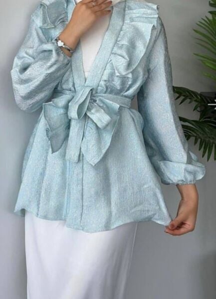 Önü Fırfırlı Bağlamalı Kimono bebe mavi - 1