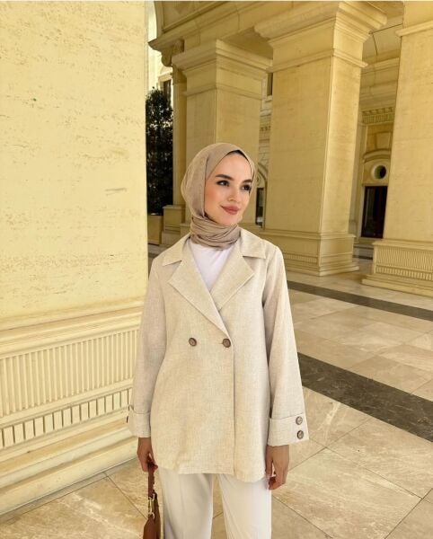 Keten Blazer Ceket bej - 38