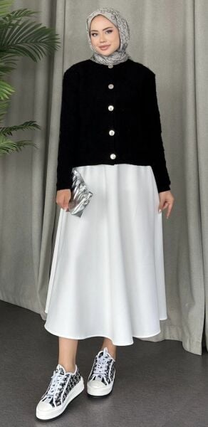 Düğmeli Angora Puff Hırka siyah - standart