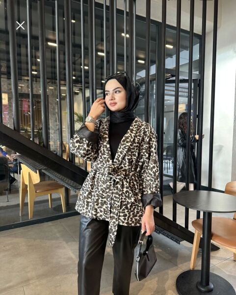 Astarlı Leopar Kaşe Ceket leopar - s