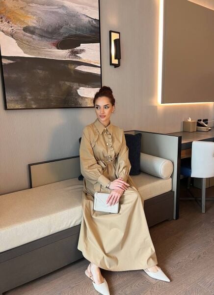 Belden Bağlamalı Tasarım Elbise camel - 1