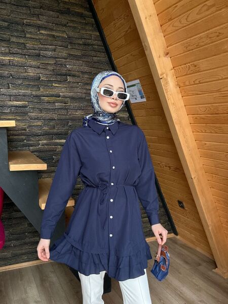 Belden Bağcıklı Tunik lacivert - s-m