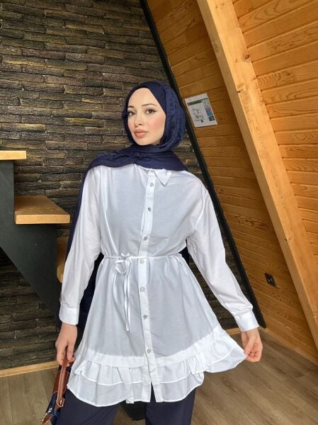 Belden Bağcıklı Tunik beyaz - s-m