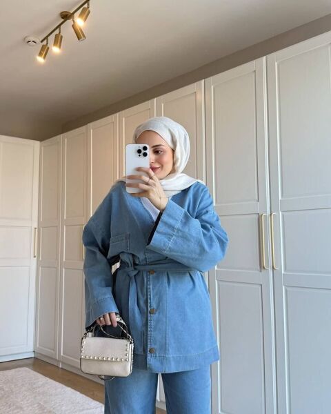 Bağlamalı Denim Takım 1 - mavi