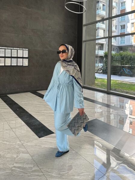 Işıltılı Bağlamalı Taşlı Takım bebe mavi - l-xl