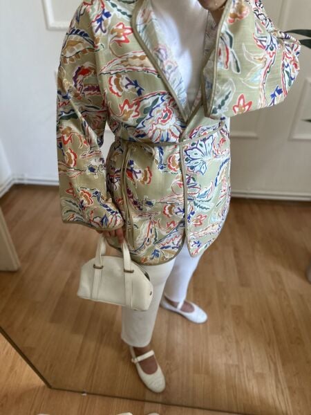 Etnik Desen Keten Kimono mint yeşili - 1