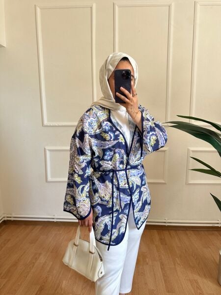 Etnik Desen Keten Kimono lacivert - 2
