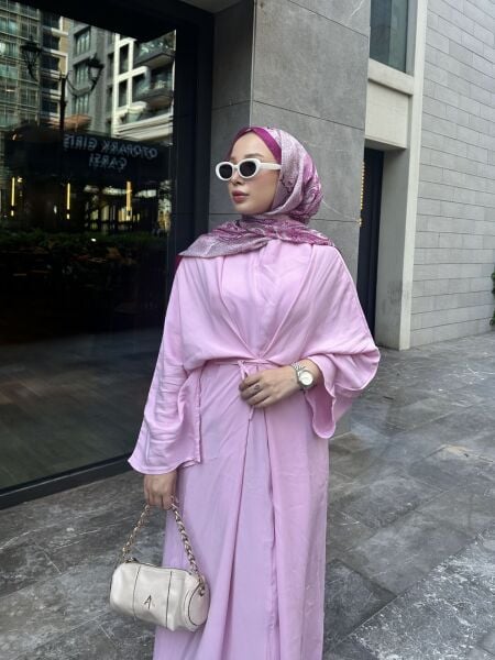 Bağlamalı Tasarım Elbise şeker pembe - m