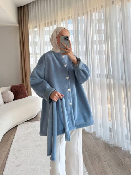 Puff Bağlamalı Kap indigo - 2