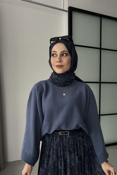 Oversize Kesim Kazak mavi - standart