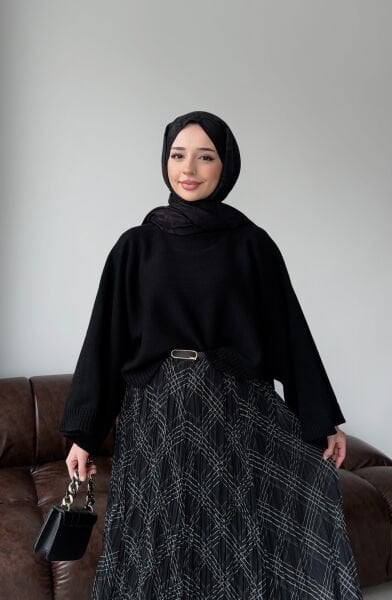 Ekose Detaylı Etek siyah - standart