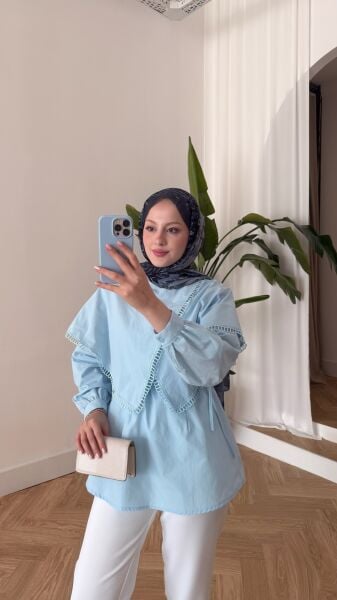 Asimetrik Kesim Bağcıklı Gömlek bebe mavi - 1